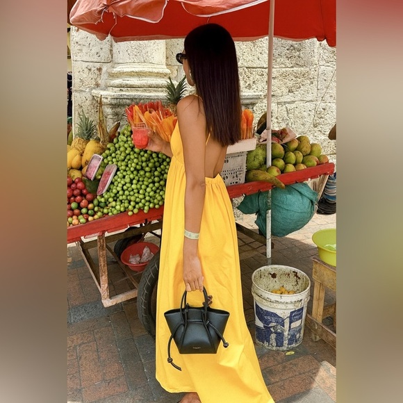 NWT Commense Open Back Midi Sun dress 100% Cotton Butter Yellow sz Medium - Picture 3 of 11